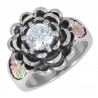 Black Hills Gold on Sterling Silver Flower Ring with Cubic Zirconia
