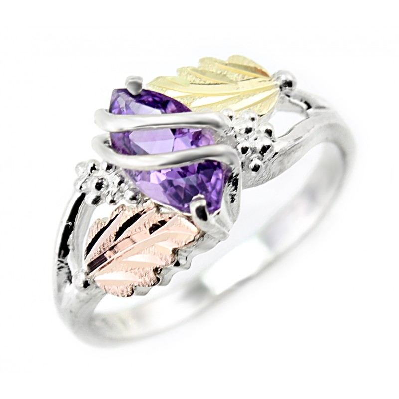 Black Hills Gold on Sterling Silver Ladies Ring with Genuine Amethyst