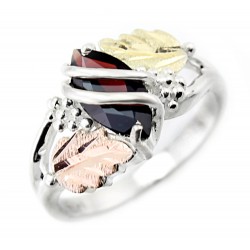 Black Hills Gold on Sterling Silver Ladies Ring with Genuine Garnet