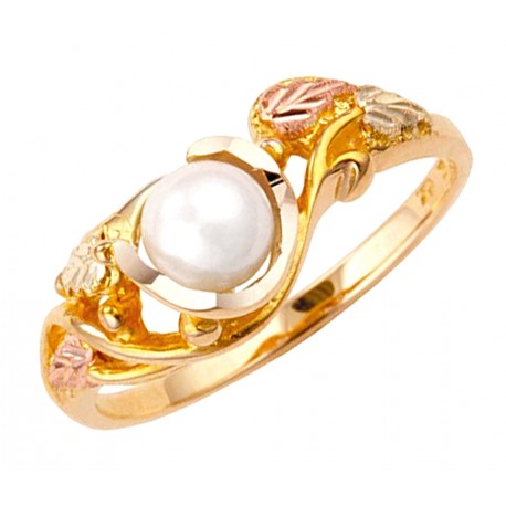 10K Black Hills Gold Ladies Ring with 5.5MM Pearl
