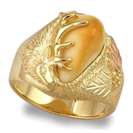 Dakota Elk Ivory 10K Black Hills Gold Men's Ring - Blank