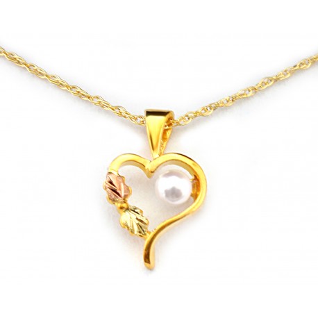 Landstroms 10K Black Hills Gold Small Heart Pendant with Pearl