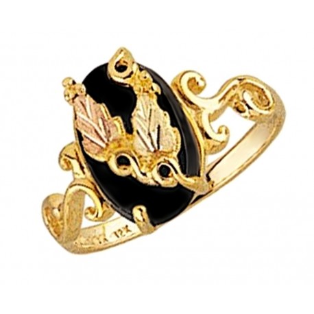 Mt. Rushmore 10K Yellow Gold Ladies Ring with Oval Black Onyx