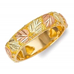 Mt. Rushmore 10K Yellow Gold Ladies Band Ring with Leaves