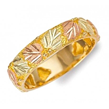 Mt. Rushmore 10K Yellow Gold Ladies Band Ring with Leaves