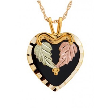 10K Black Hills Gold Heart Pendant with Onyx