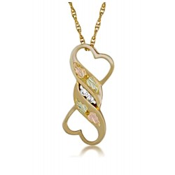 10K Black Hills Gold Double Heart Pendant with Diamond