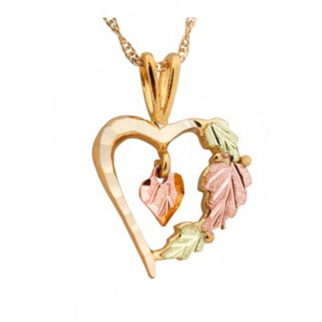 10K Black Hills Gold Heart Pendant with Leaves