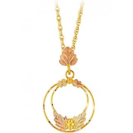10K Black Hills Gold Double Circle Pendant with Leaves