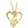 10K Black Hills Gold Diamond Cut Heart Pendant with Rose