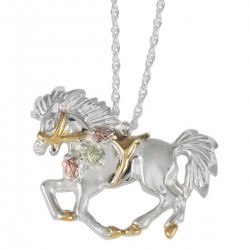 Black Hills Gold Sterling Silver Horse and Saddle Pendant Necklace