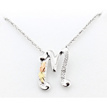 Black Hills Gold on Sterling Silver Initials Pendant - M