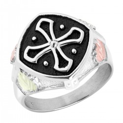 Men`s Sterling Silver Black Hills Gold Cross Ring
