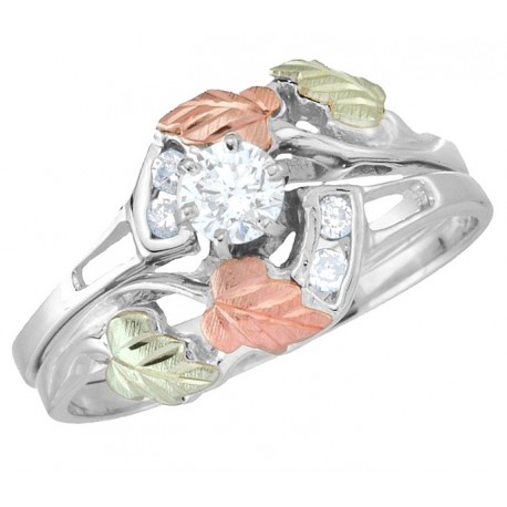 Tri-color Black Hills White Gold Diamond Bridal Set