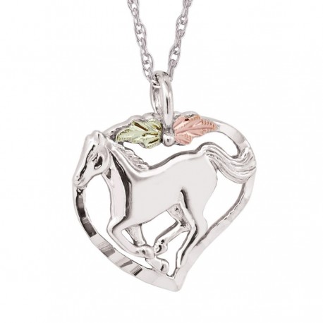 Black Hills Gold on Sterling Silver Horse In Heart Pendant