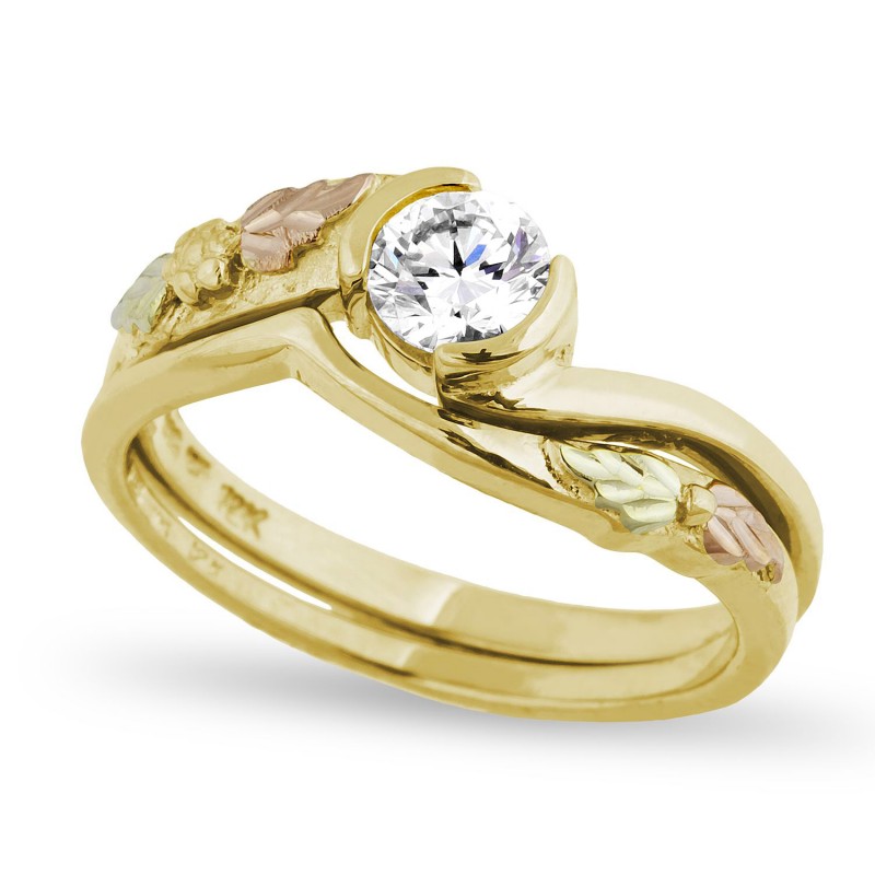 Mt. Rushmore 10K Black Hills Gold Ladies Wedding Ring Set w 0.5CT
