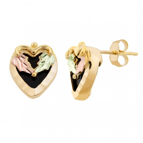 Mt. Rushmore 10K Gold Heart Earrings with Onyx