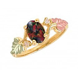 Mt. Rushmore 10K Black Hills Gold Ladies Ring w Black Opal