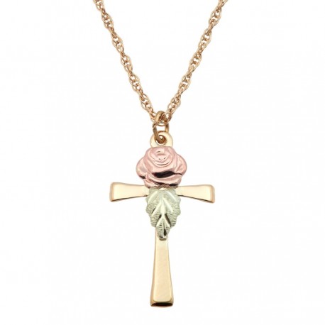 Mt. Rushmore 10K Yellow Gold Cross Pendant with Rose