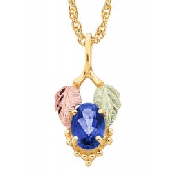 10K Black Hills Gold Leaf Pendant with Blue Sapphire