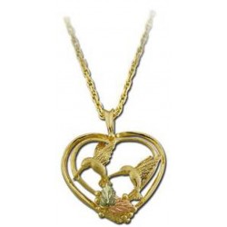 10K BLACK HILLS GOLD LADIES HUMMINGBIRD HEART PENDANT NECKLACE