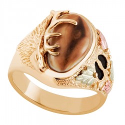 10K Black Hills Gold Men's Elk Ring with Elk Ivory
