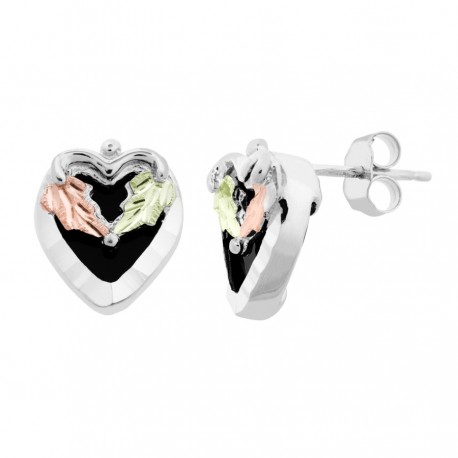 Mt. Rushmore Small Sterling Silver Heart Earrings with Onyx