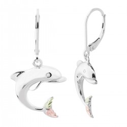 Black Hills Gold on Sterling Silver Leverback Dolphin Earrings