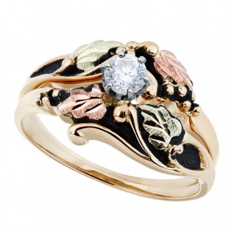 Antiqued Black Hills Gold .25CT Diamond Engagement Wedding Ring Set