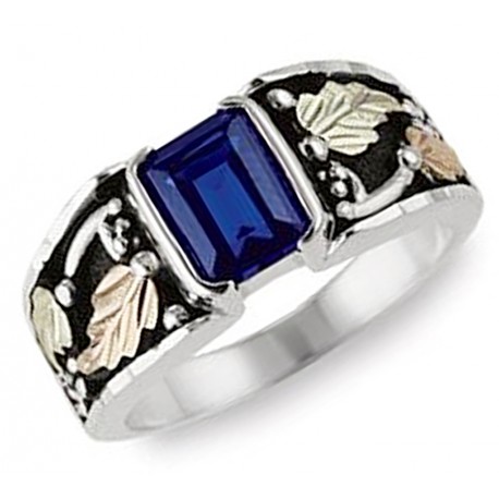 Black Hills Gold on Sterling Silver Men’s Ring with Sapphire