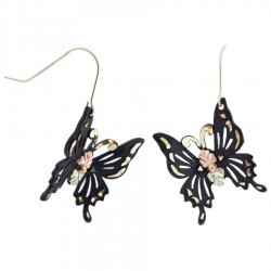 Black Hills Gold Black Powder Coated Butterfly Earrings with 12K Gold Leaves