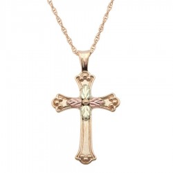 10K Black Hills Gold Cross Pendant with Four Leaves
