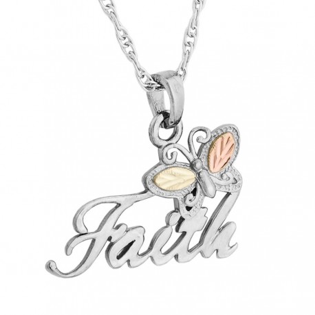 Black Hills Gold on Sterling Silver Faith Butterfly Pendant