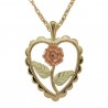 10K BLACK HILLS GOLD HEART AND FLOWER LADIES PENDANT NECKLACE