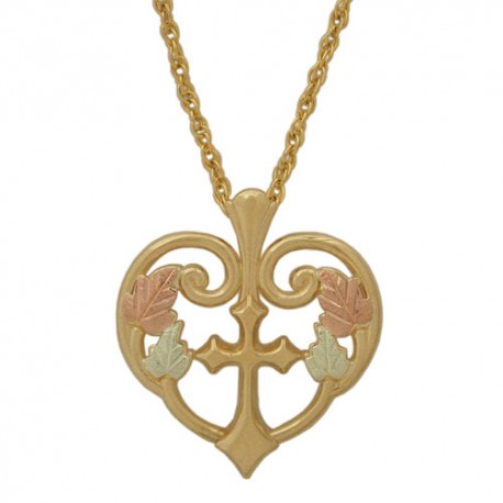 BLACK HILLS GOLD LADIES HEART CROSS PENDANT NECKLACE