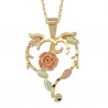 10K BLACK HILLS GOLD HEART ROSE FLOWER PENDANT NECKLACE