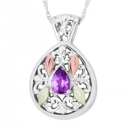 Landstrom's Black Hills Gold on Sterling Silver Teardrop Pendant w Amethyst