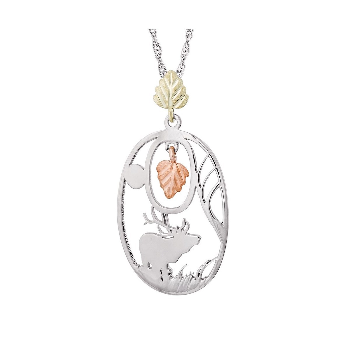 Rushmore Black Hills Gold on Sterling Silver Elk Pendant