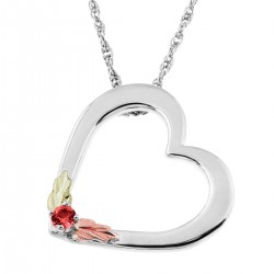 Landstrom's Black Hills Gold on Sterling Silver Heart Pendant w Garnet