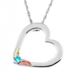 Landstrom's Black Hills Gold on Sterling Silver Heart Pendant w Aquamarine