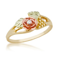 Ladies Black Hills Gold Rose Ring with Diamond 