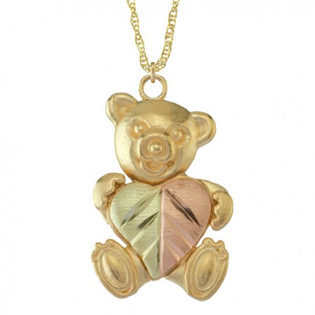 10K BLACK HILLS GOLD TEDDY BEAR PENDANT NECKLACE