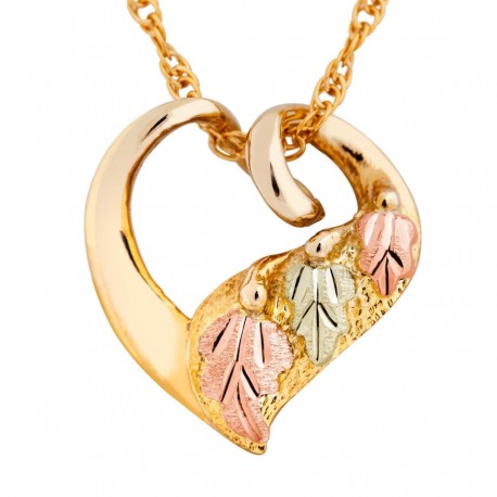 Mt Rushmore 10K Black Hills Gold Heart Pendant with 12K Leaves