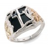 Mens Black Hills Gold on Sterling Silver Cross Ring with Onyx