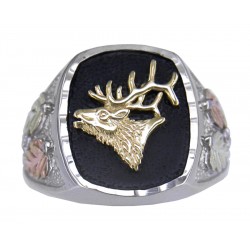 Mt. Rushmore Black Hills Gold on Sterling Silver Men's Ring with Deer