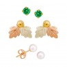 Mt. Rushmore Small 10K Yellow Gold Earrings Jacket Trio Set – Emerald, Pearl, 10K Stud