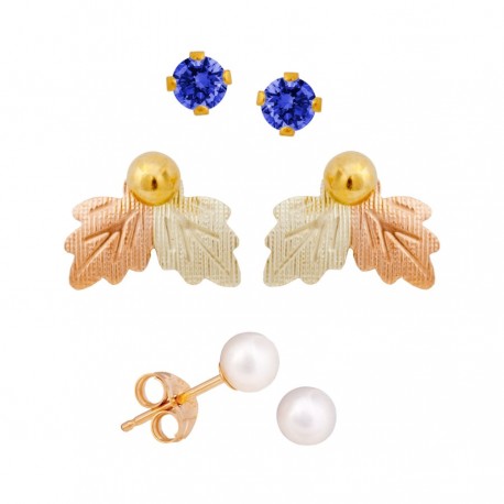 Mt. Rushmore Small 10K Yellow Gold Earrings Jacket Trio Set – Blue Spinel, Pearl, 10K Stud