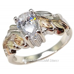 BLACK HILLS GOLD STERLING SILVER LADIES WHITE CUBIC ZIRCONIA RING