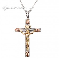 Black Hills Gold on Sterling Silver Crucifix Pendant