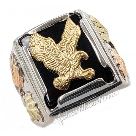 Black Hills Gold .925 Sterling Silver Onyx Eagle Mens Ring